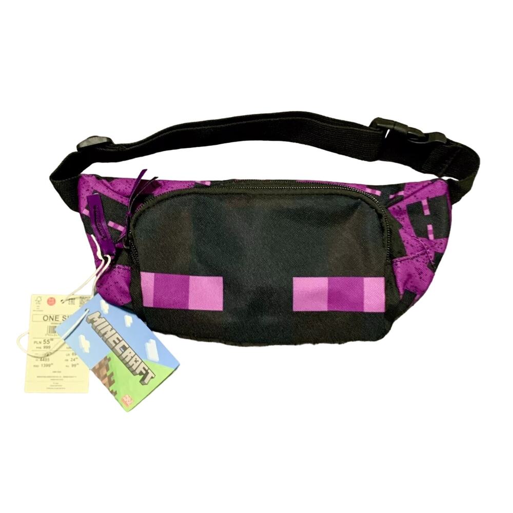 MINECRAFT Double Zip Fanny Pack Belt Bag Purple Black RARE